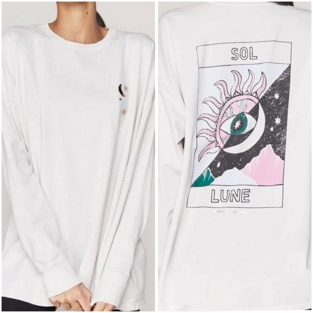 Spiritual Gangster white multicolor SOL LUNE evil eye graphic long sleeve shirt